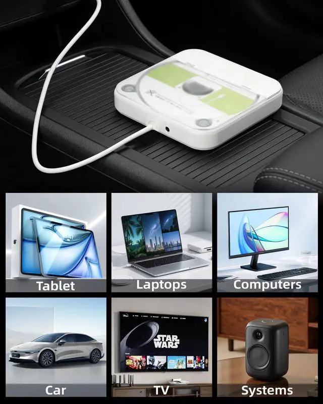 Alt view image 5 of 6 - Portable CD Player for Car, Plug and Play with USB/AUX Port | External CD Player Compatible with Car Stereo, Laptop, TV, Computer and Android 4.4 and Above Navigation(White)