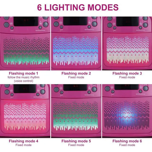 Alt view image 3 of 6 - Kids Portable CD Player Boombox with Bluetooth & Multi-Color LED Lights - Pink Stereo Radio with USB/AUX, Karaoke Mic Input, MP3 Music Player for Girls