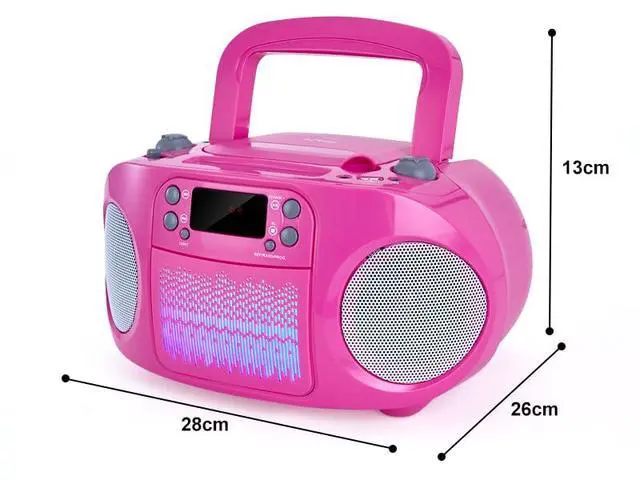 Alt view image 5 of 6 - Kids Portable CD Player Boombox with Bluetooth & Multi-Color LED Lights - Pink Stereo Radio with USB/AUX, Karaoke Mic Input, MP3 Music Player for Girls