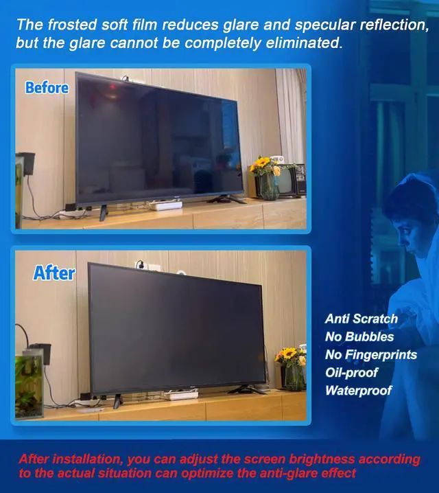 Alt view image 3 of 6 - 75 Inch Anti Glare TV Screen Protector Anti Glare for TV Blue Light Filter Matte Finish for Glare Reduction, Reflection Control, and Optimising glare on TV screens