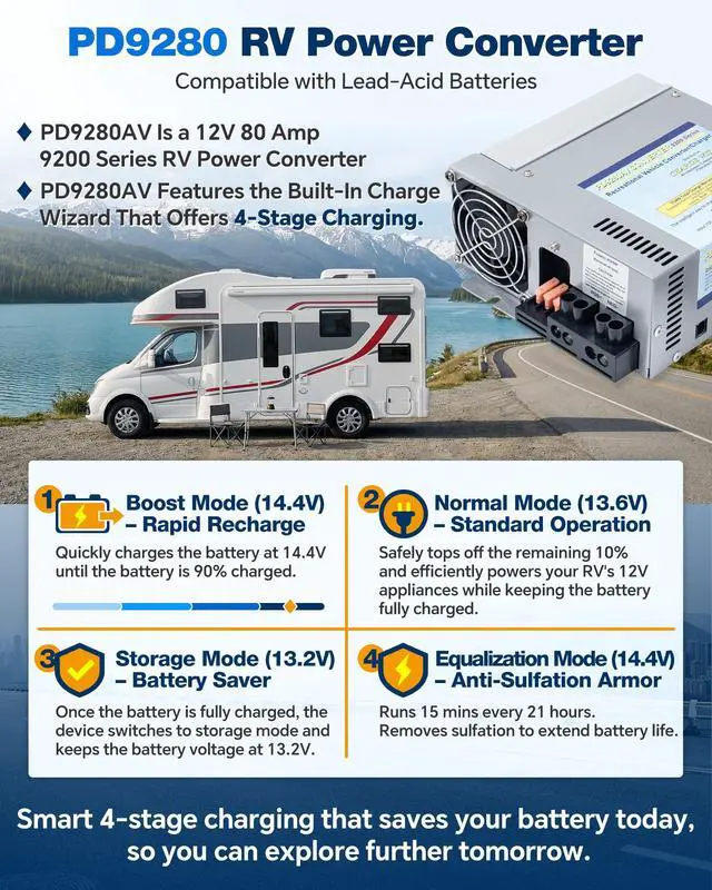 Alt view image 3 of 6 - PD9280 RV Power Converter Inverter Charger 80 Amp for Progressive Dynamics Inteli-Power 9200 Series Converter/Charger with Built-in Charge Wizard for Rv Camper Caravans