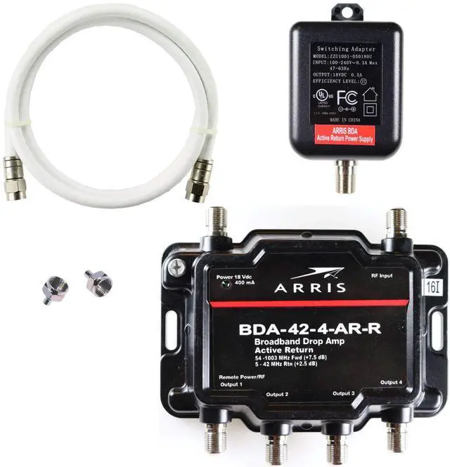 Main image of Arris 4-Port Cable Modem, TV, HDTV Amplifier Splitter Signal Booster with Active Return and Coax Cable Kit