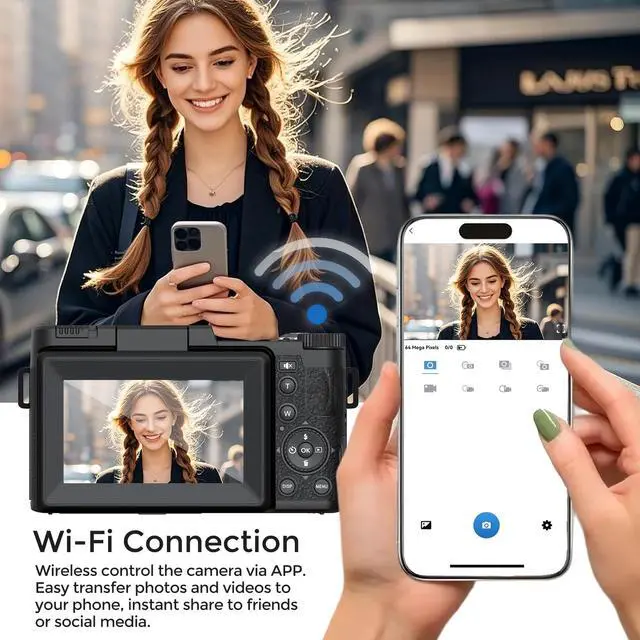 Alt view image 3 of 6 - 5K Vlogging Camera with WiFi 4K Digital Camera for Photography | Flip Screen, Slow Motion, Self-timer, 64MP Video Camera for Youtube with Selfie Light, Desk Tripod, Batteries, Strap