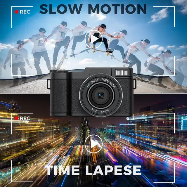 Alt view image 6 of 6 - 5K Vlogging Camera with WiFi 4K Digital Camera for Photography | Flip Screen, Slow Motion, Self-timer, 64MP Video Camera for Youtube with Selfie Light, Desk Tripod, Batteries, Strap