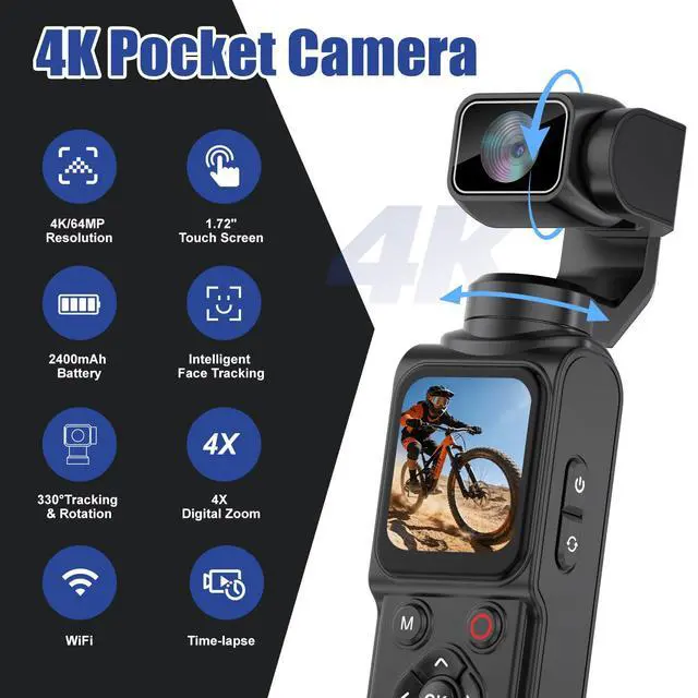 Alt view image 2 of 6 - 4K Vlogging Camera with Face/Object Tracking 32GB | 330° Rotation Lens Handheld Camcorder,Pocket Cam with Audio/Video Recording,Fast Focusing,Digital Camera for Photography