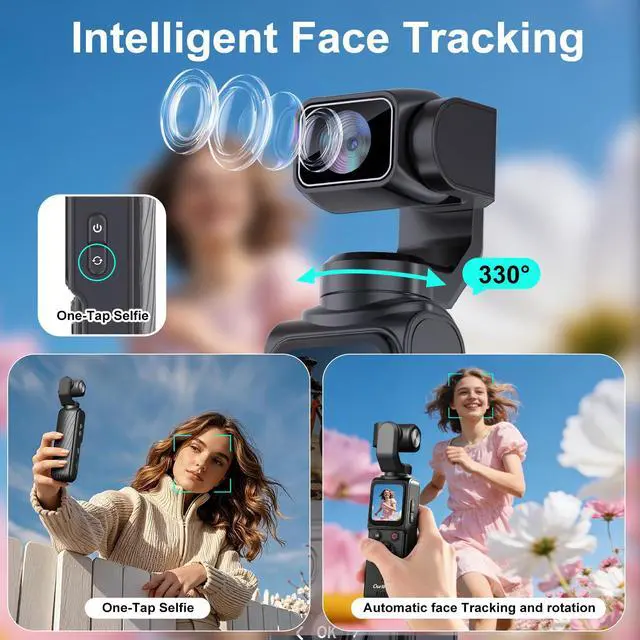 Alt view image 3 of 6 - 4K Vlogging Camera with Face/Object Tracking 32GB | 330° Rotation Lens Handheld Camcorder,Pocket Cam with Audio/Video Recording,Fast Focusing,Digital Camera for Photography