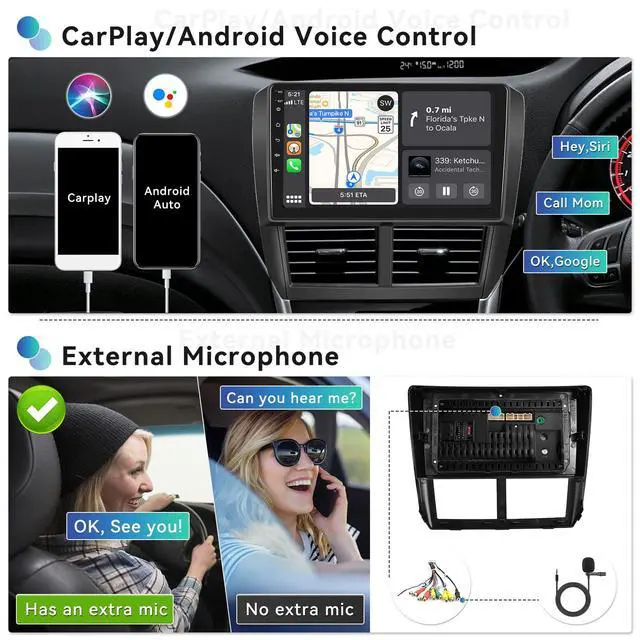 Alt view image 2 of 5 - 2G+64G Car Stereo for Subaru Forester Impreza WRX 2008-2012 Wireless CarPlay Android Auto Bluetooth,EQ Android 13 9" Inch HD Touchscreen WiFi GPS Mirror Link 26-UI FM/RDS USB SWC+Backup Camera Mic