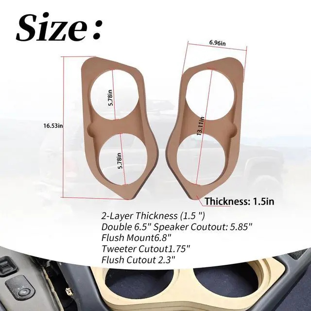 Alt view image 3 of 6 - 2Pcs Front Door Pod Baffles 6.5" Speaker Rings Pods Compatible with 2000-2006 GM/GMC Silverado, Tahoe, Suburban (Fits for Deaf Bonce M61SE, M60SQL)