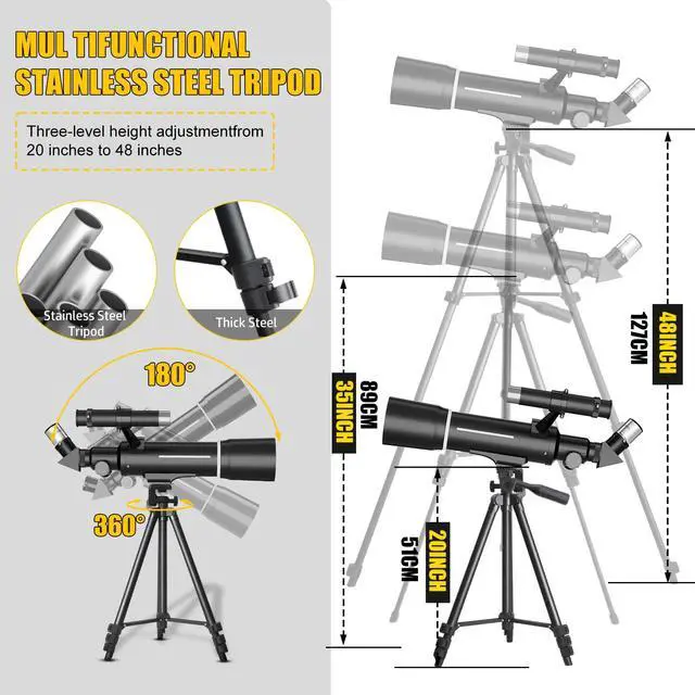 Alt view image 6 of 6 - Telescope, Telescope for Kids & Adults, 70mm Aperture 500mm Refractor Telescopes for Astronomy Beginners with Tripod, Moon Filter, Phone Adapter & Backpack, Gifts for Kids & Beginners