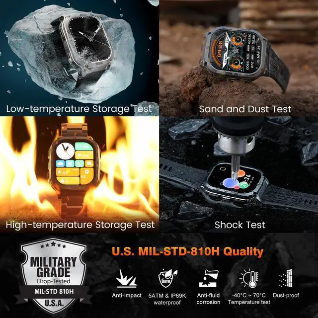 Alt view image 2 of 6 - Smart Watch - Rugged Outdoor Fitness Watch, 170+ Sports Modes, 5 ATM & IP69K, 15 Days Battery, Answer/Make Call, 2" AMOLED Display, Health Monitor, Compatible for iOS & Android
