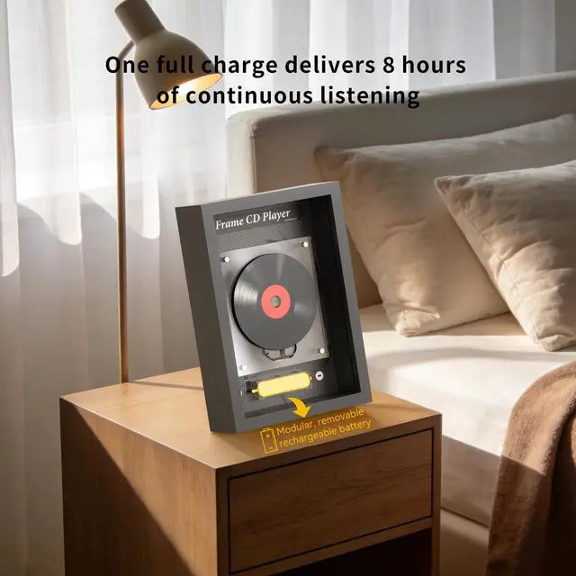Alt view image 2 of 6 - Vertical CD Player for Wall & Desk, Wall CD Players for Home,Hi-Fi Bluetooth Transmitter (Requires External Speaker), 8H Rechargeable Battery,Transparent Industrial Art Decor | Hi-Fi Bluetooth Transmi