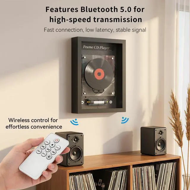 Alt view image 3 of 6 - Vertical CD Player for Wall & Desk, Wall CD Players for Home,Hi-Fi Bluetooth Transmitter (Requires External Speaker), 8H Rechargeable Battery,Transparent Industrial Art Decor | Hi-Fi Bluetooth Transmi