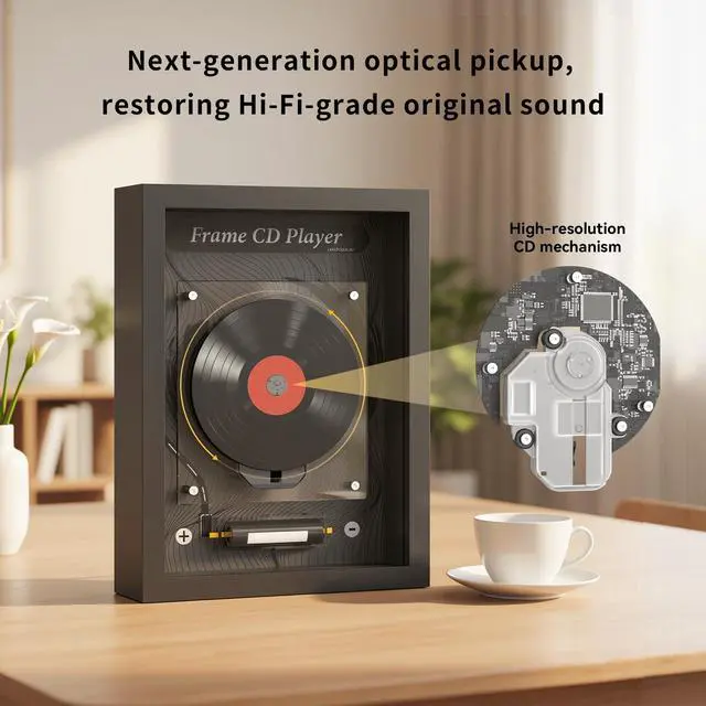 Alt view image 4 of 6 - Vertical CD Player for Wall & Desk, Wall CD Players for Home,Hi-Fi Bluetooth Transmitter (Requires External Speaker), 8H Rechargeable Battery,Transparent Industrial Art Decor | Hi-Fi Bluetooth Transmi