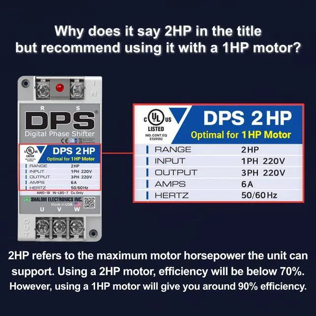 Alt view image 4 of 6 - American Digital Phase Converter 2HP, Single to 3 Phase, 6A 200-240V | For 1HP(0.75kW) 3A Motor, Input/Output 200-240V, UL-Listed, 1 per 1 Motor Only, Easy Set Up, Digital Phase Shifter