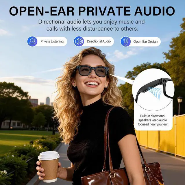 Alt view image 3 of 6 - AI Smart Glasses with Camera, 13MP HD Capture, 4K EIS Video, Photochromic | Object Recognition, Real-Time Translation, AI Assistant, Dual Open-Ear Speakers, Bluetooth, IP66 Water Resistance, Sunglasse