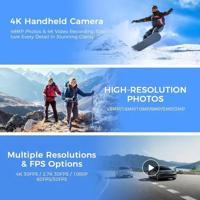 Alt view image 4 of 6 - 4K Vlogging Camera WiFi, 6-Axis Stabilization Handheld POV Camera with 32GB | Pocket Camera with 180° Rotating Lens, Touchscreen, Personal Body Camera for Travel, Vlog, Selfies, Sports & Daily