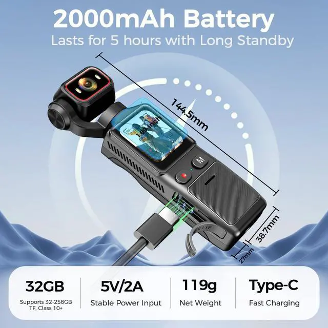 Alt view image 5 of 6 - 4K Vlogging Camera WiFi, 6-Axis Stabilization Handheld POV Camera with 32GB | Pocket Camera with 180° Rotating Lens, Touchscreen, Personal Body Camera for Travel, Vlog, Selfies, Sports & Daily