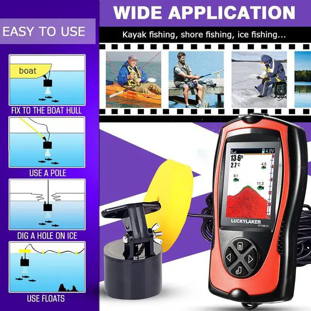 Alt view image 5 of 6 - Portable Display Fish Finder Boat Handheld Transducer Fish Finders Kayak Water Sensor Depth Finder LCD Wired Cable Ice Sea Fishing
