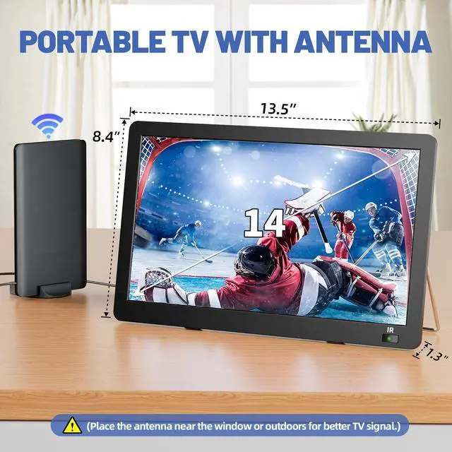 Alt view image 3 of 6 - 14 inch Portable TV with Upgraded Antenna, LCD Monitor 1080P | HDMI/USB/AV in, Small Portable TV for Camping, Car, RV, Home, Remote Control