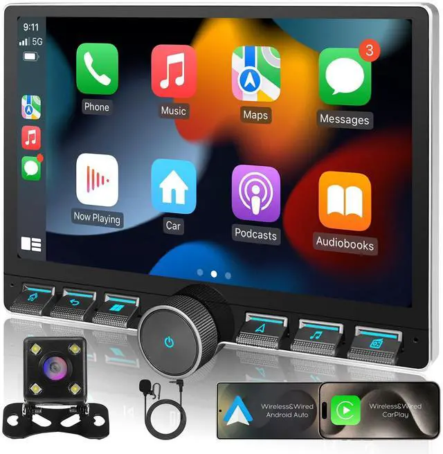 Main image of 10inch 4Core 2+32GB IPS Full Touch Screen Android Car Radio Audio Video Stereo Player for Double Din Raido Model with CarPlay Android Auto WiFi BT MirrorLink Split Screen PIP GPS Navigation