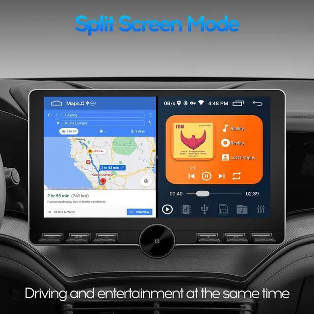 Alt view image 5 of 6 - 10inch 4Core 2+32GB IPS Full Touch Screen Android Car Radio Audio Video Stereo Player for Double Din Raido Model with CarPlay Android Auto WiFi BT MirrorLink Split Screen PIP GPS Navigation