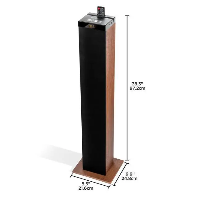 Alt view image 2 of 6 - Bluetooth Tower Speaker with Subwoofer Built in - Floorstanding Home Speaker with Powerful Bass and Dual Drivers, 120W Peak Power, MP3 3.5mm Aux, USB 2.0 Port Flash Drive, FM Radio (Walnut)