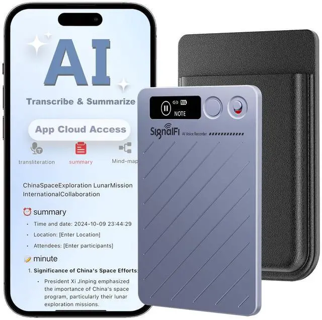 Main image of AI Voice Recorder w/Case, AI Note Taker & App Control, AI Transcription and Summary, Noise Cancellation, 152 Languages, 64GB Digital Audio Recorder for Meetings, Lectures & Calls