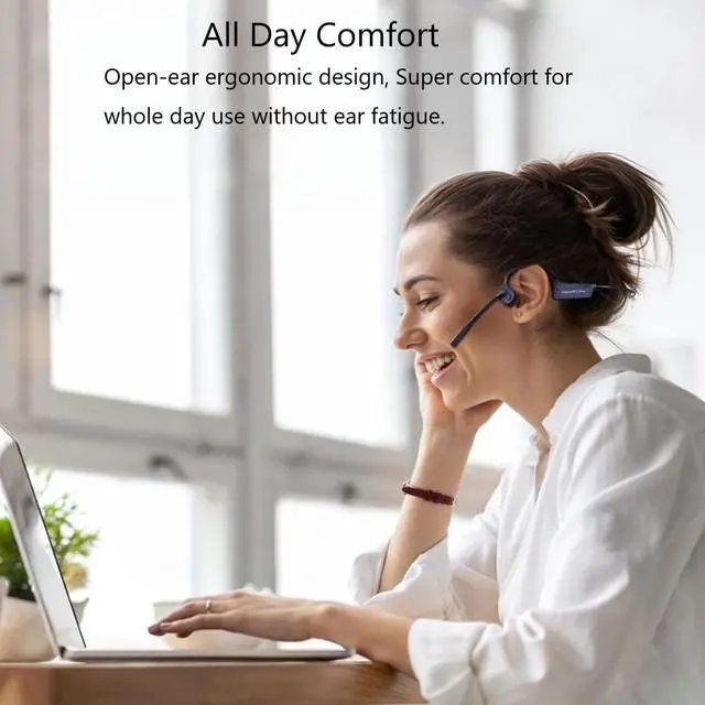 Alt view image 6 of 6 - Bone Conduction Headphones Bluetooth with mic Open Ear Wireless Headphones Noise canceling Computer headsets with mic for Clear Hand Free Calls multipoint Connection Fast Charging