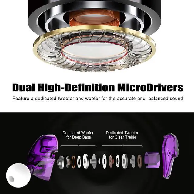 Alt view image 2 of 6 - Bsinger+PRO in Ear Monitor for Musicians with MMCX Replaceable Cables; Noise-Isolating and Universal-Fit (Purple)