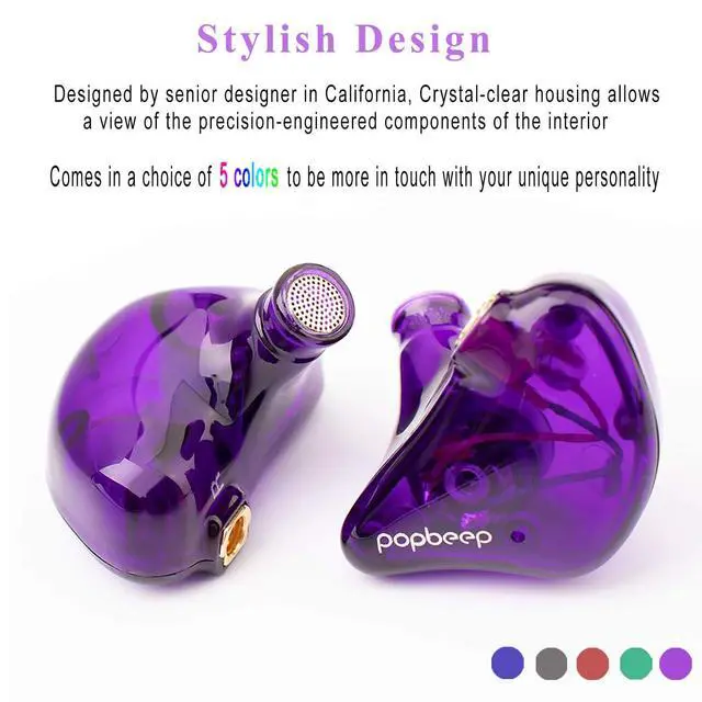 Alt view image 3 of 6 - Bsinger+PRO in Ear Monitor for Musicians with MMCX Replaceable Cables; Noise-Isolating and Universal-Fit (Purple)