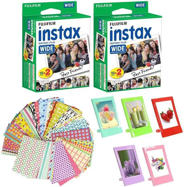Main image of Instax Wide Instant Film 2 Pack, 40 Sheets + 5 Plastic Desk Frames + Decor Film Boder Frames