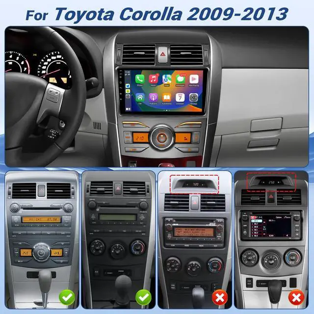 Alt view image 2 of 6 - 8Core Android Car Radio for Toyota Corolla 2009 2010 2011 2012 2013 | (Not Fit J.B.L) 2G+32G 9inch IPS Screen for Corolla Stereo with CarPlay,Android Auto,Bluetooth,FM,GPS,WiFi,SWC,Camera