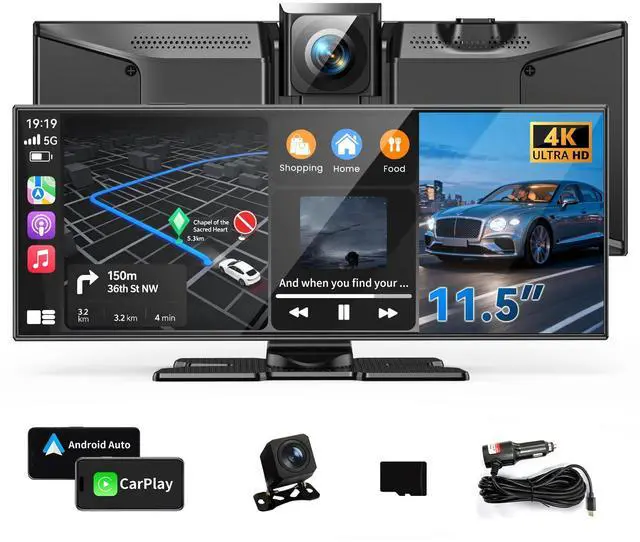 Main image of 11.5" Wireless Carplay Screen for Car, Portable A pple Carplay & Android Auto Touch Screen, 4K Dash Cam/App Control/1080p Backup Camera/Mirror Link/Voice Control/GPS/Bluetooth,for All Vehicles
