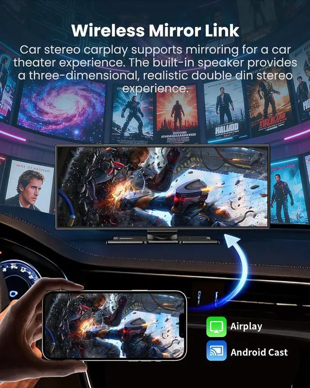 Alt view image 3 of 6 - 11.5" Wireless Carplay Screen for Car, Portable A pple Carplay & Android Auto Touch Screen, 4K Dash Cam/App Control/1080p Backup Camera/Mirror Link/Voice Control/GPS/Bluetooth,for All Vehicles