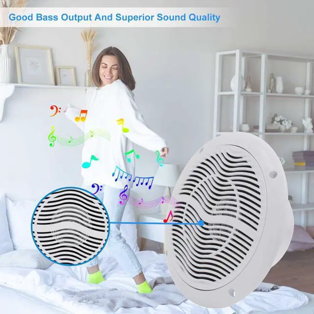 Alt view image 4 of 6 - 6.5 Inch 2-Way Waterproof Marine Bluetooth Ceiling Speakers, 120W Flush Mount, Suitable for Boat ATV UTV Golf Cart Camper RV Hot Tub Bathroom Outdoor, 1 Pair, White