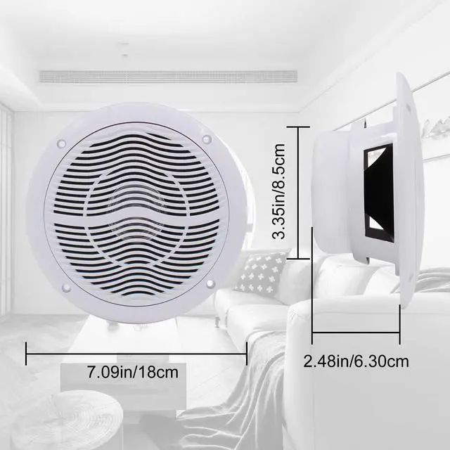 Alt view image 6 of 6 - 6.5 Inch 2-Way Waterproof Marine Bluetooth Ceiling Speakers, 120W Flush Mount, Suitable for Boat ATV UTV Golf Cart Camper RV Hot Tub Bathroom Outdoor, 1 Pair, White