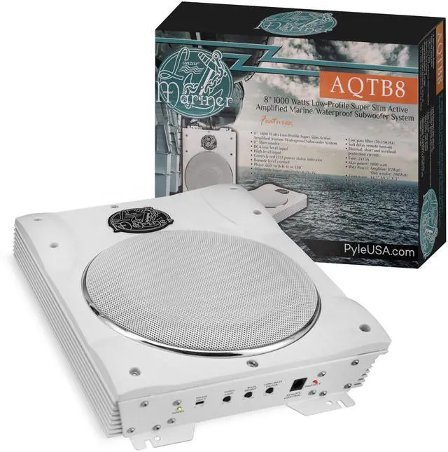 Main image of 8'' Marine Subwoofer System 1000W Waterproof Slim Amplified Woofer with RCA Low Level Input, Remote Control, LED Power Indicators, Adjustable Sensitivity, Bass Boost, and Protection Circuits