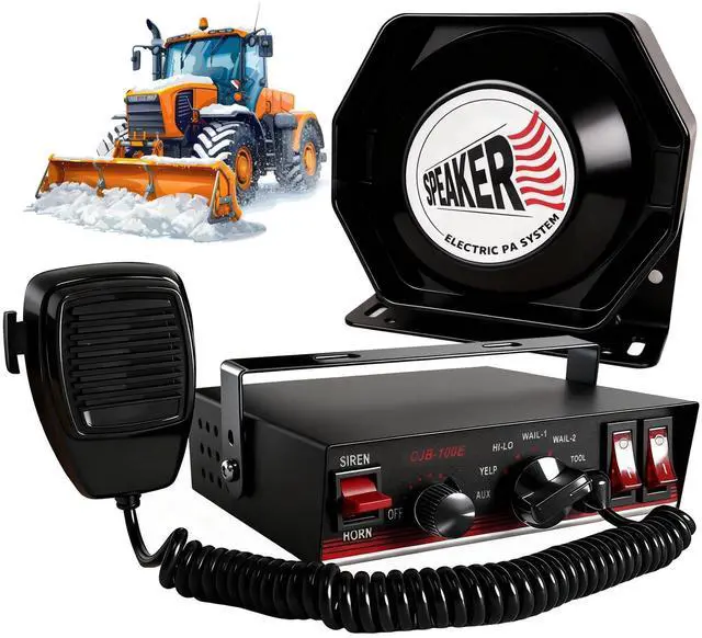 Main image of 150W Emergency Vehicle Siren with PA System - 108-134dB Police/Fire Truck Sirens, Yelp/Wail/Hi-Lo Modes, IP67 Waterproof, Includes Mic & Speaker for Car PA Systems | Truck pa System kit