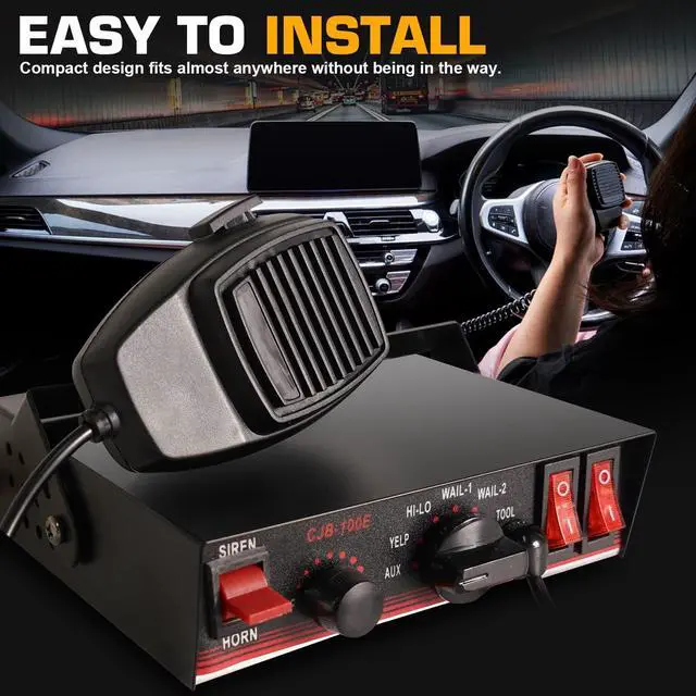 Alt view image 3 of 6 - 150W Emergency Vehicle Siren with PA System - 108-134dB Police/Fire Truck Sirens, Yelp/Wail/Hi-Lo Modes, IP67 Waterproof, Includes Mic & Speaker for Car PA Systems | Truck pa System kit