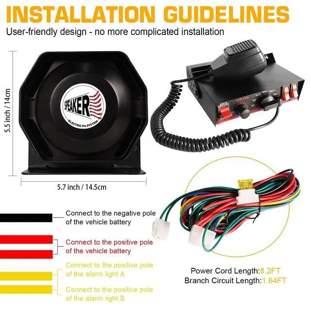 Alt view image 5 of 6 - 150W Emergency Vehicle Siren with PA System - 108-134dB Police/Fire Truck Sirens, Yelp/Wail/Hi-Lo Modes, IP67 Waterproof, Includes Mic & Speaker for Car PA Systems | Truck pa System kit