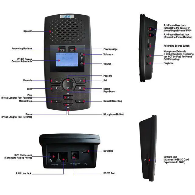 Alt view image 2 of 6 - Standalone Telephone Recorder/Phone Call Recorder/Call Recording Device for Analog Landline and Digital/IP Phones, AR120