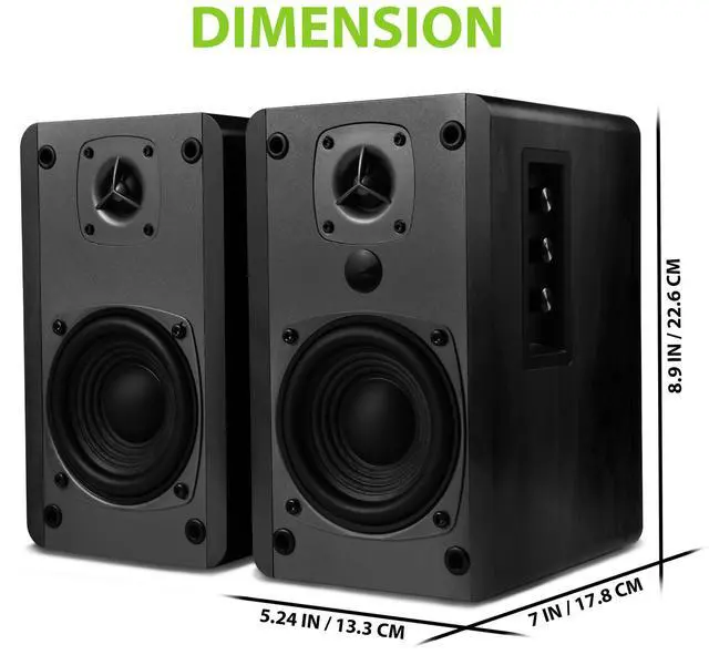 Alt view image 3 of 6 - BT27 Active Powered Bluetooth Bookshelf Speakers - 60W RMS Studio Monitor Speakers for PC, TV, Turntable - High Fidelity Wooden Enclosure with Remote Control - Black