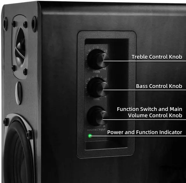 Alt view image 6 of 6 - BT27 Active Powered Bluetooth Bookshelf Speakers - 60W RMS Studio Monitor Speakers for PC, TV, Turntable - High Fidelity Wooden Enclosure with Remote Control - Black