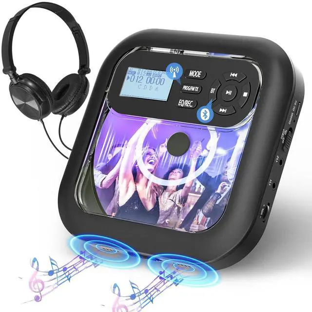 Main image of Bluetooth CD Player Portable with FM Transmitter and Dual Speakers | Rechargeable, Anti-Skip with Headphones and AUX Use for Car, Travel, Home
