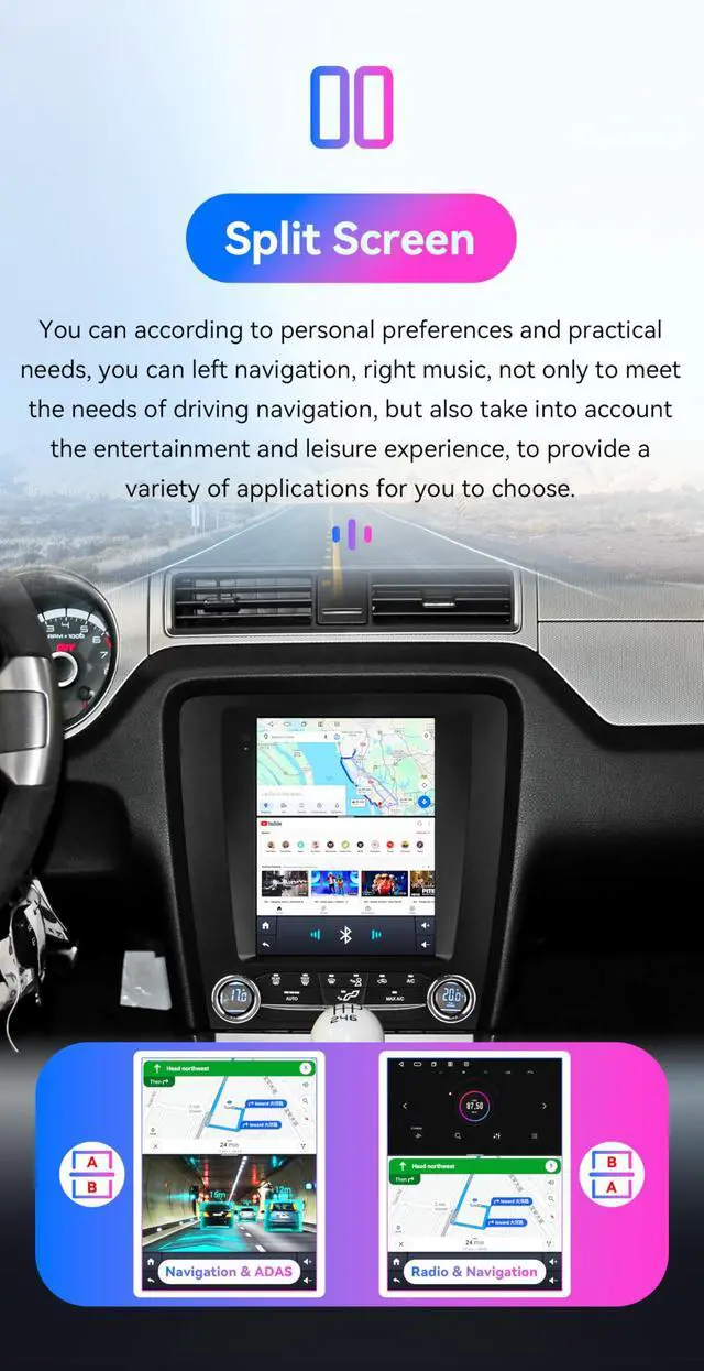 Alt view image 6 of 6 - Android 14 Stereo Car Radio for Ford Mustang (2010-2014), 8Core 4G+64G GPS Navigation with 9.7 inch QLED Touchscreen via Carplay Android Auto SWC Bluetooth 5.4 EQ USB TPMS