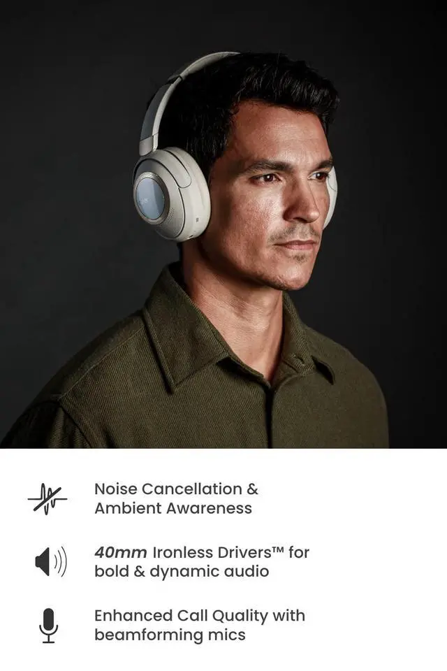 Alt view image 4 of 6 - Audio Alpha Active Noise Canceling Headphones, Stone | Adaptive, Bluetooth, Dual-Microphone, Touch Controls, 35 Hr Battery Life, Multipoint Connection, Dirac Spatial Audio