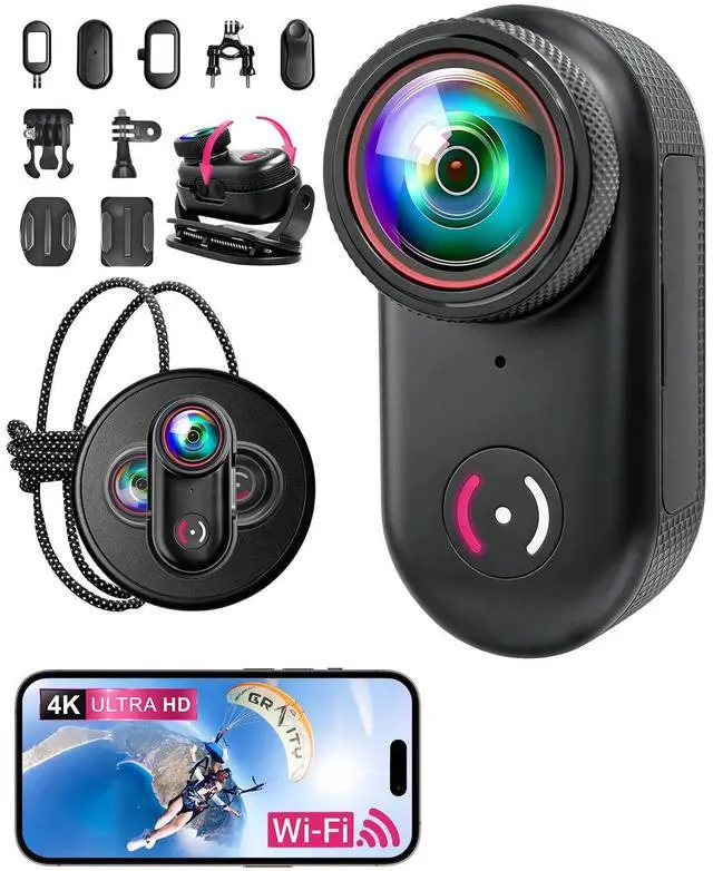 Main image of Mini Body Camera, 4K Action Camera Wearable POV Thumb Camera | Magnetic with 1.47" Screen, 360°Rotatable Clip, IP65 Waterproof Thumb Size for TikTok YouTube Vlogging Traveling (32GB Crad)