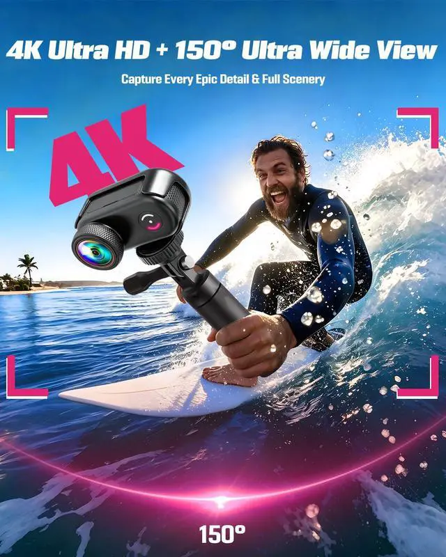 Alt view image 2 of 6 - Mini Body Camera, 4K Action Camera Wearable POV Thumb Camera | Magnetic with 1.47" Screen, 360°Rotatable Clip, IP65 Waterproof Thumb Size for TikTok YouTube Vlogging Traveling (32GB Crad)