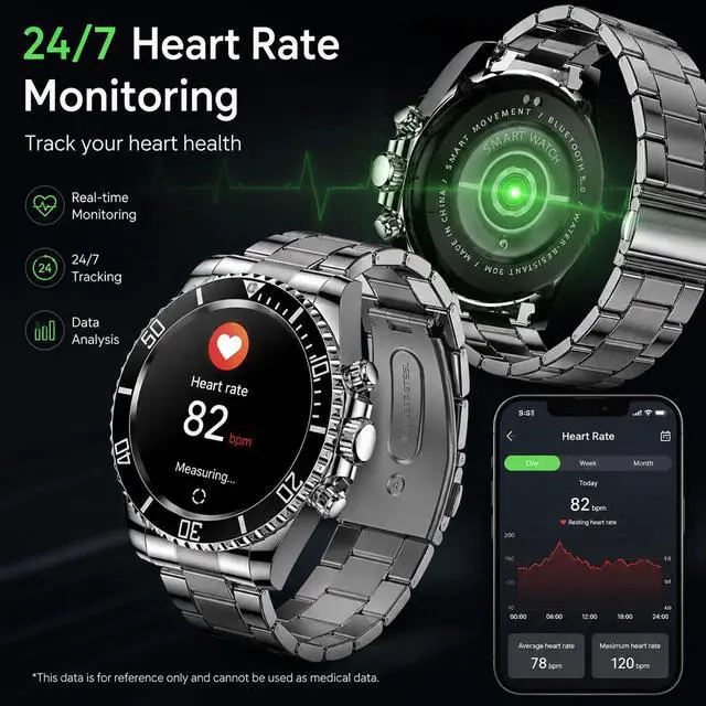 Alt view image 2 of 6 - Smart Watch for Android Phones Answer Make Calls SMS Reminder Smartwatch Compatible iPhone Bluetooth Stainless Steel Fitness Watch Men Smart Watches for Men Reloj Inteligente