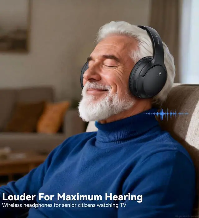 Alt view image 5 of 6 - Wireless Headphones for TV Watching, 65H TV Headphones Wireless for Seniors | with Charging Base, No Delay Bluetooth Headphones for TV for listening seniors, HiFi Stereo Sound, Gifts for Parents/Elder